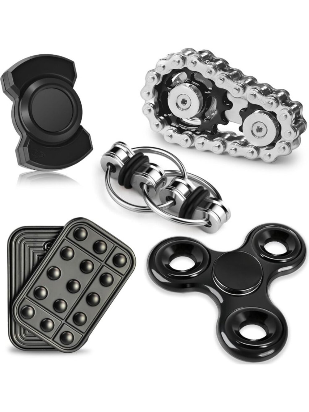 5 Pcs Metal Fidget Spinner Set for Stress Relief & Sensory Play - Cool Desk